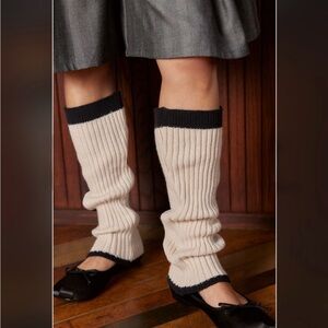 Free People Color Block Legwarmers ivory black combo knit footless knee high new